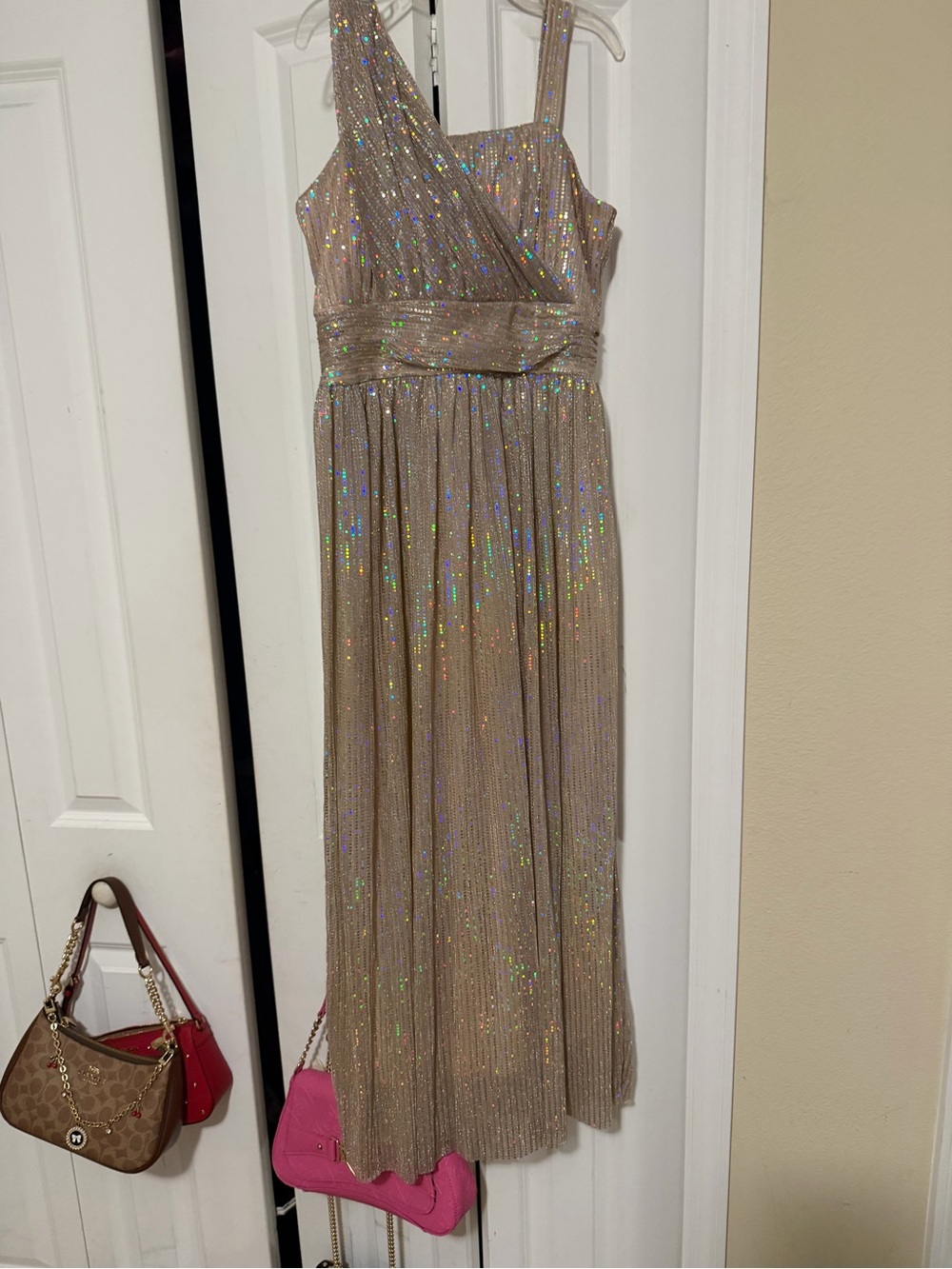 Honey and Rosie Metallic Gold Maxi Dress with Sparkle
